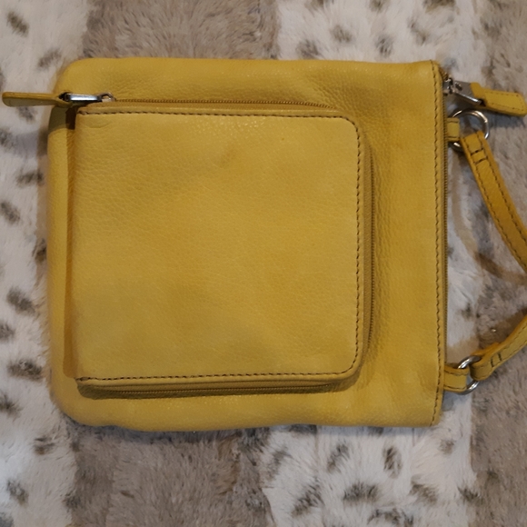 Fossil Yellow Pebbled Leather Small Crossbody Bag Purse Organizer💛 - Picture 7 of 7